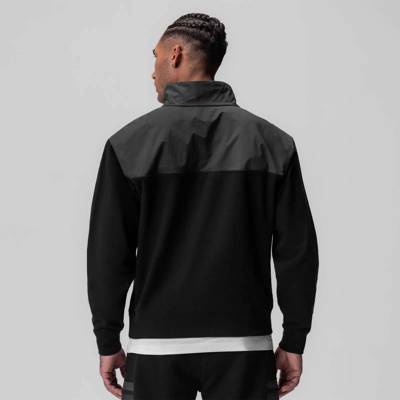 0903. Tech-Terry? Paneled Quarter Zip - Black "Wave Dye" Warm