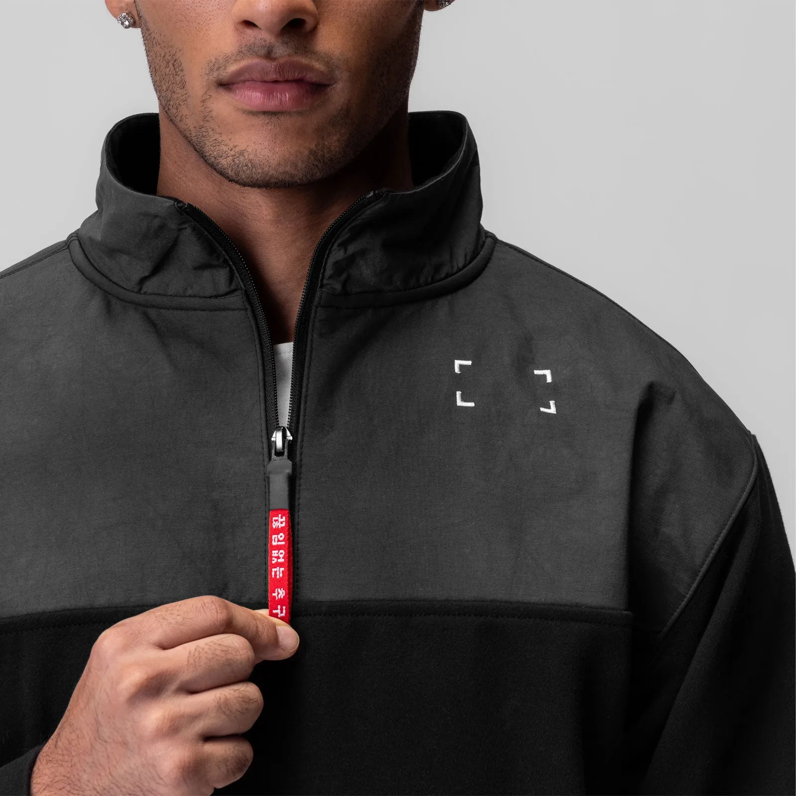 0903. Tech-Terry? Paneled Quarter Zip - Black "Wave Dye" Fashion Layer