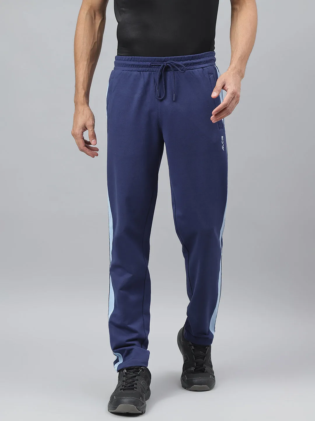 Alcis Men Medieval Blue Anti-Static Slim-Fit Athleisure Track Pants Moisture Wicking Fabric