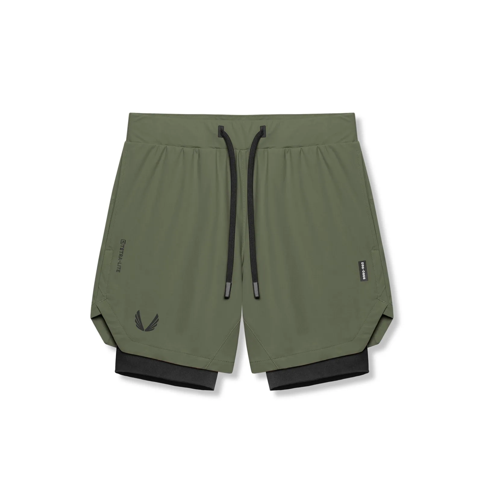 0866. Tetra-Lite? 7" Liner Short - Olive "Wings"/ Black handmade touch