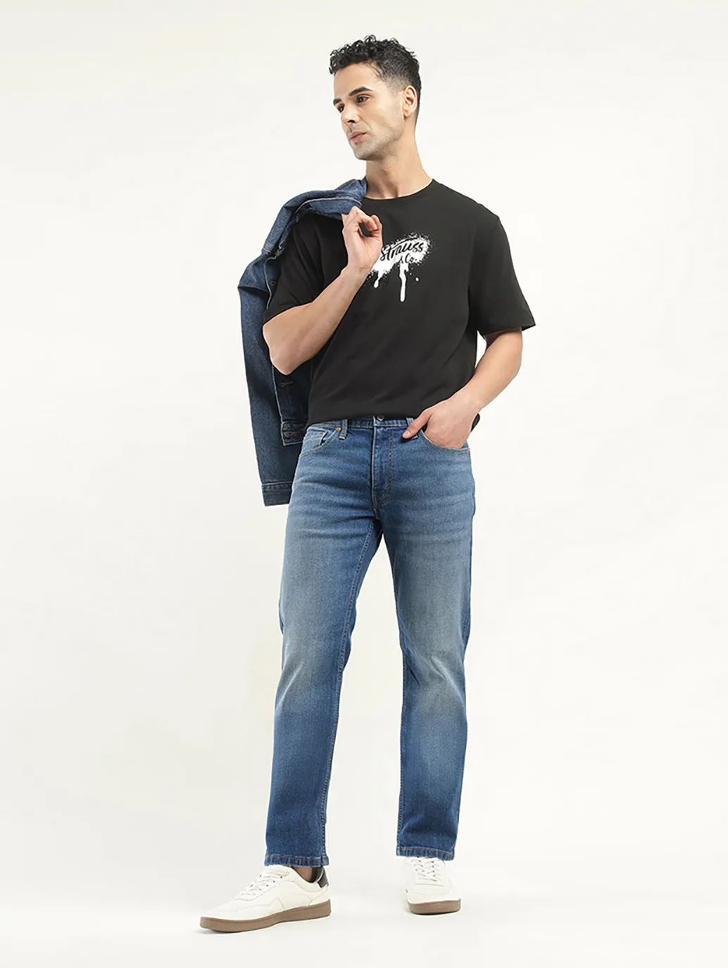 Men's 511 Dark Blue Slim Fit Mid Rise Jeans Outfit Ideas