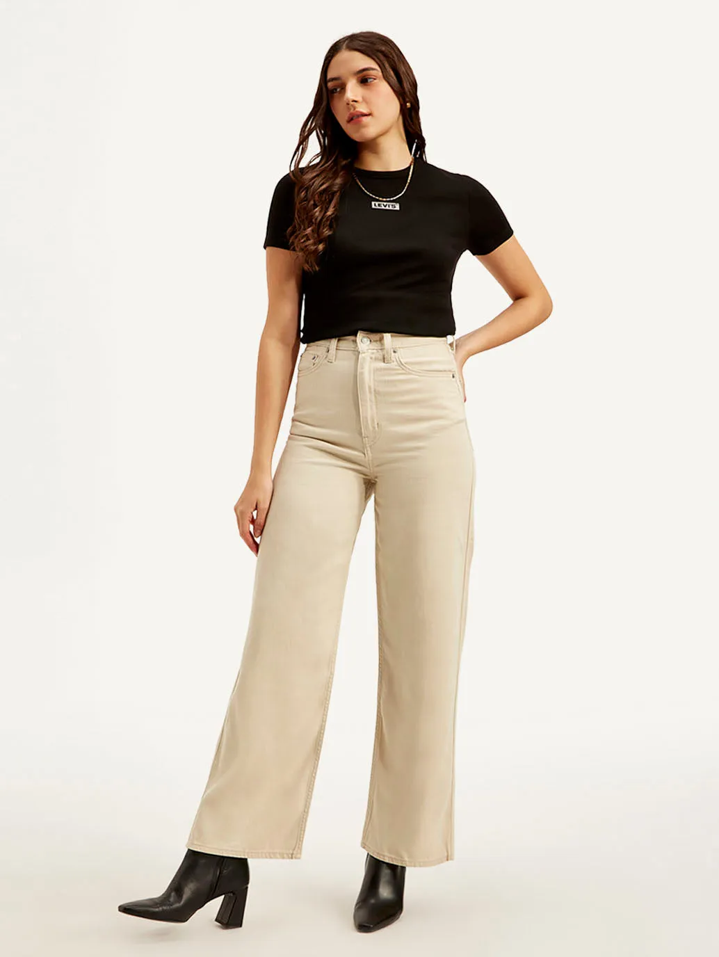 Women's Beige Loose Fit High Rise Jeans Daily Musthave
