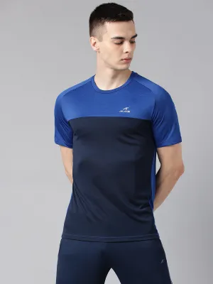 Vegan Mood NonChafingEdges Alcis Men's Blue & Black Colour-Blocked Anti-Static Drytech  Slim-Fit Training Tee