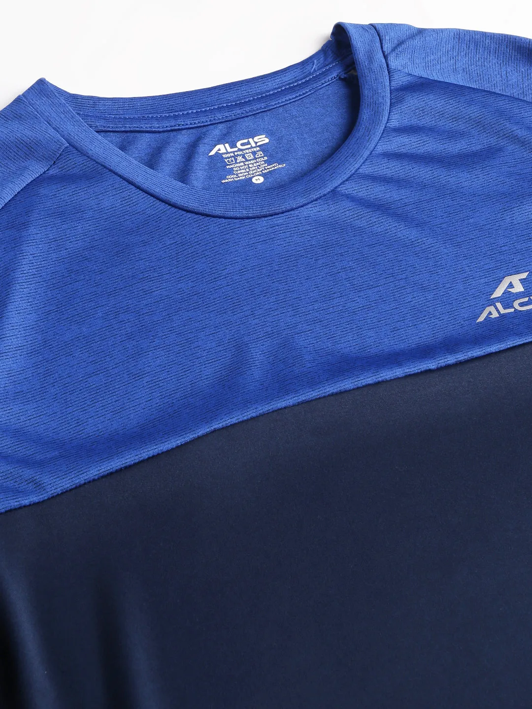 Alcis Men's Blue & Black Colour-Blocked Anti-Static Drytech  Slim-Fit Training Tee Digital Core Game Core
