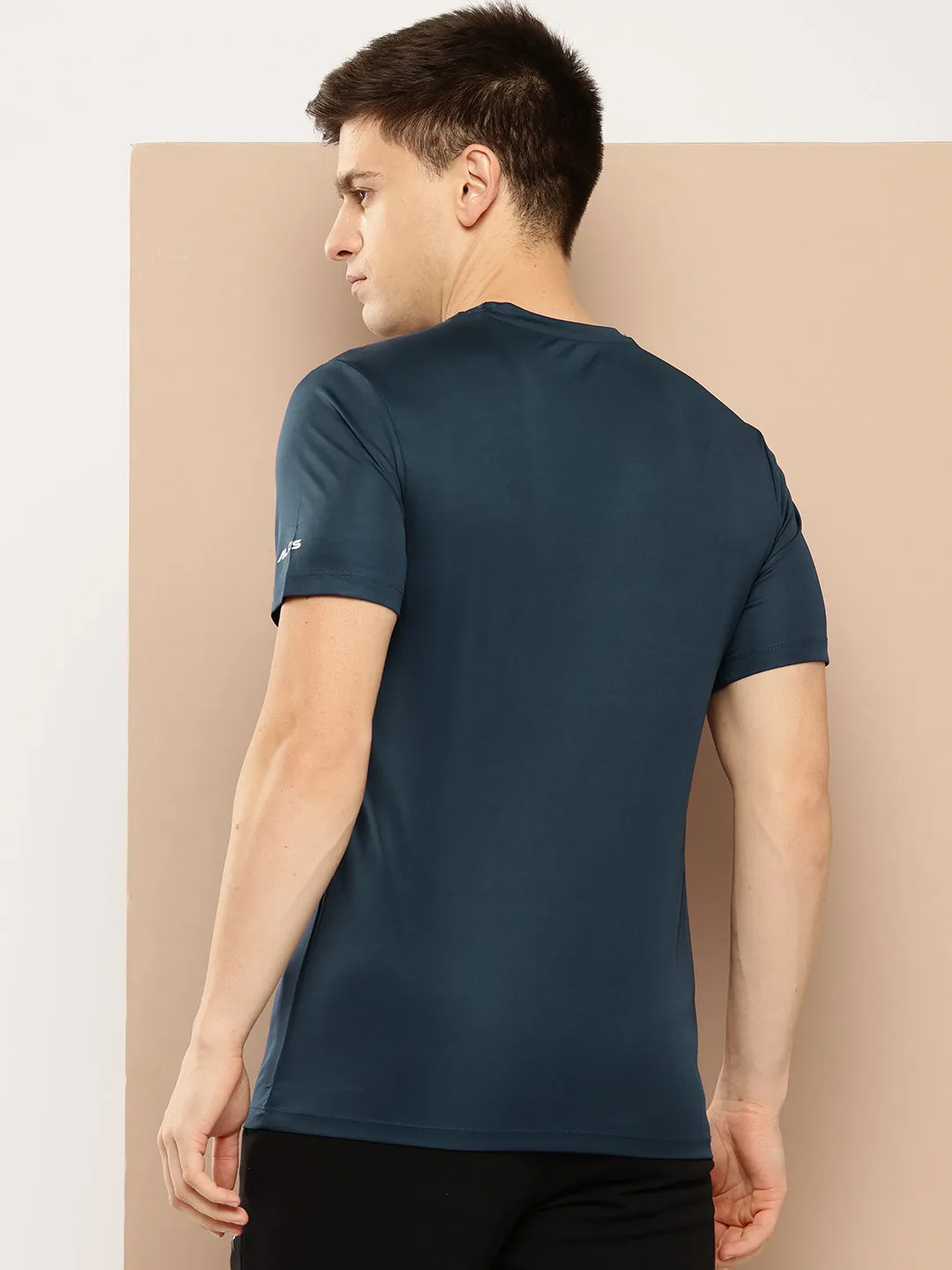 Alcis Men Blue Typography Printed Anti Static Slim Fit Sports T-shirt Machine Fit Royal Mode