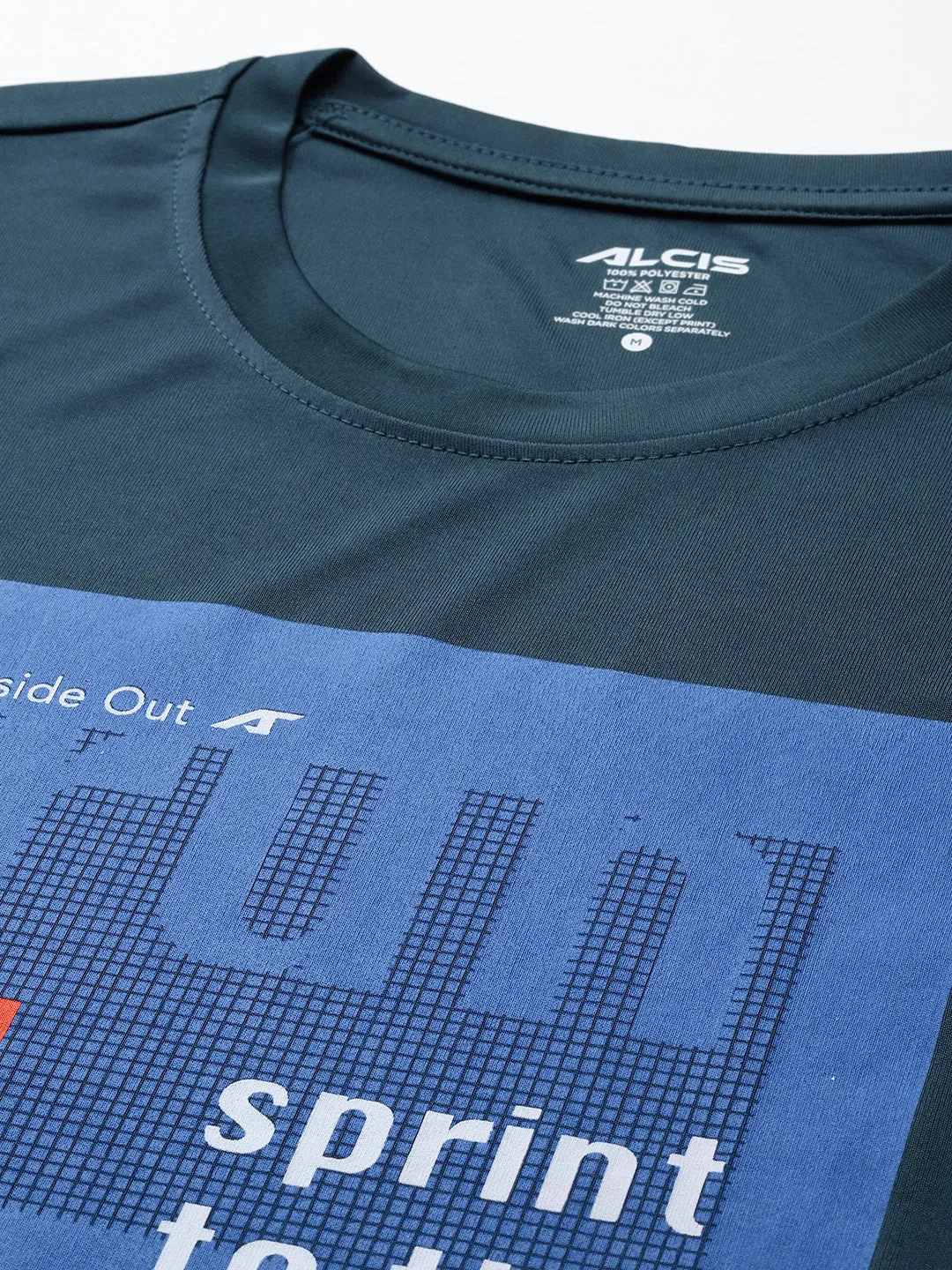 QuickDry Technology Alcis Men Blue Typography Printed Anti Static Slim Fit Sports T-shirt