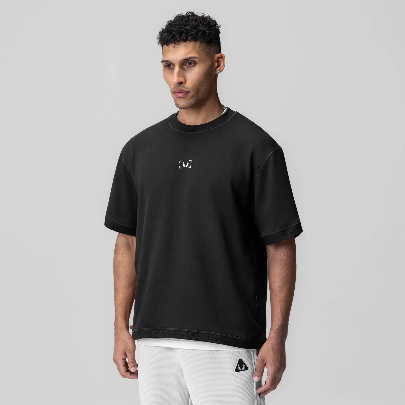 Collared formality Perfect for Travel 1026. Herringbone Terry Oversized Cinch Tee - Black