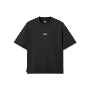 1026. Herringbone Terry Oversized Cinch Tee - Black Raw Hem Finish Wide Neck Opening