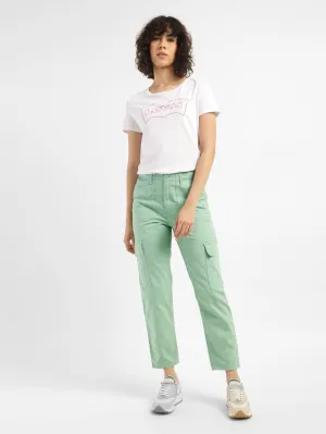 Durable Fabric Women's 80s Green Loose Fit Mid Rise Jeans