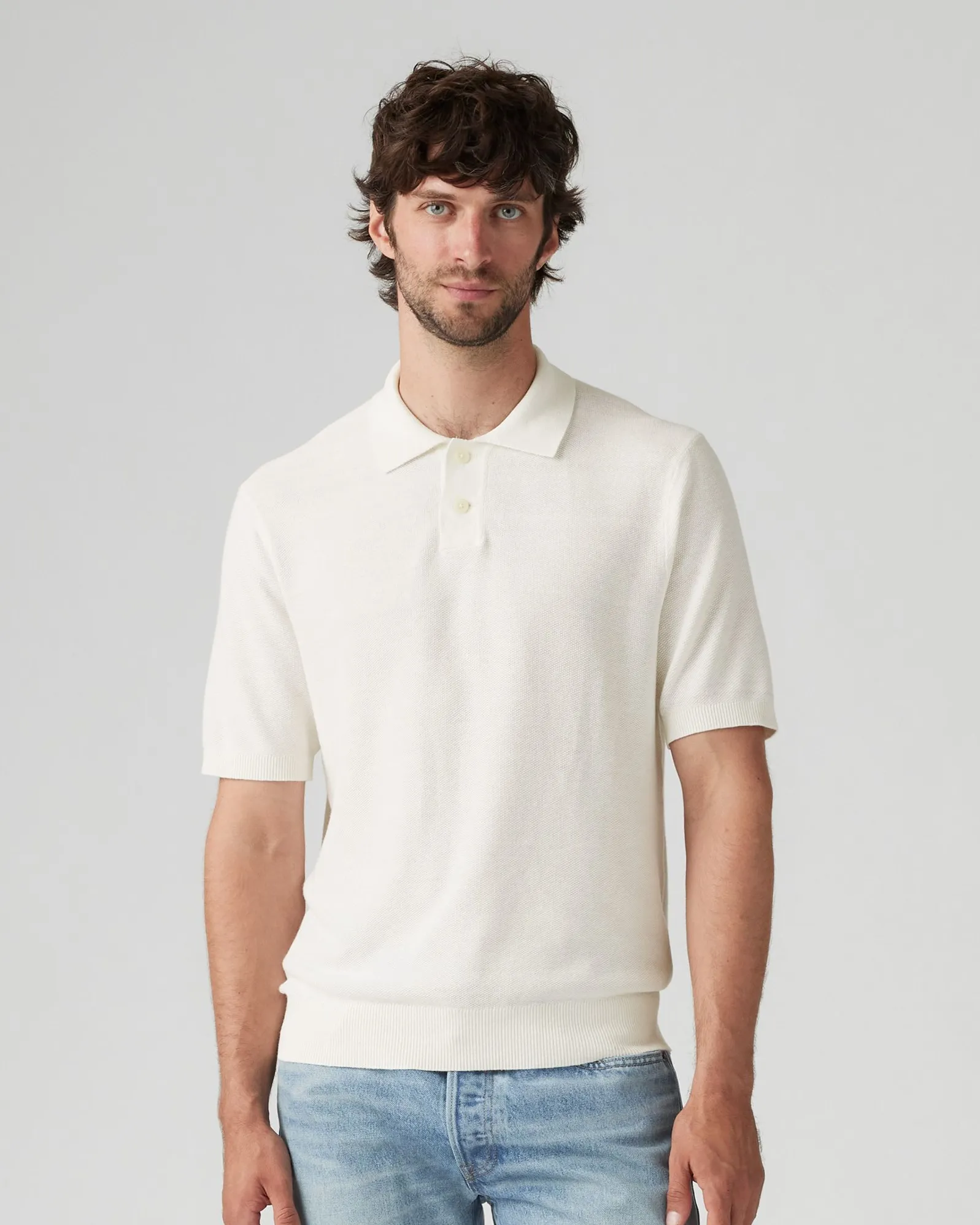 Levi's? Sweater Cotton-Linen Knit Polo - Bright White Minimalist Traveler Gear Bold Look Youth Style Road Trip Outdoor Enthusiast