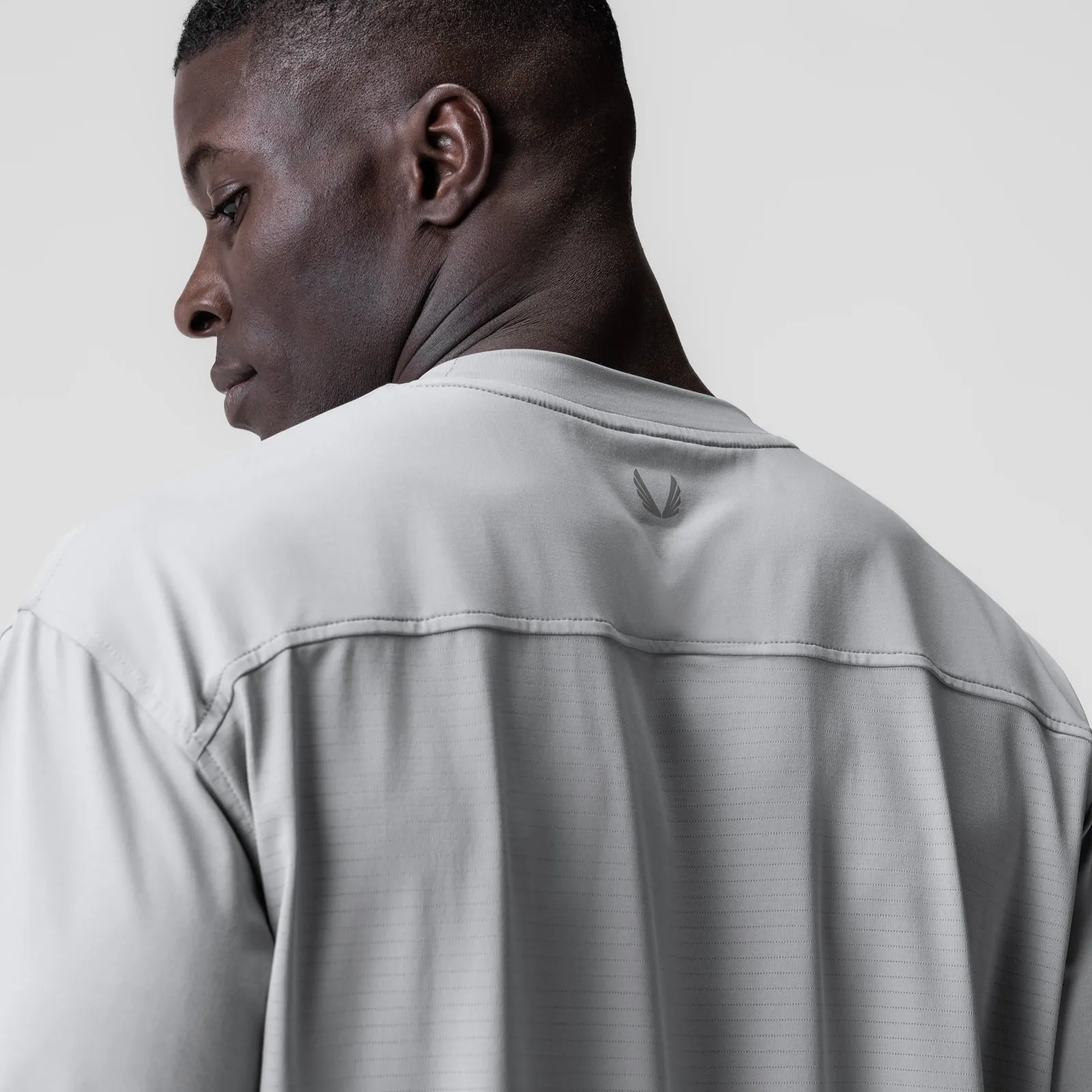 0841. 3D-Lite? 2.0 Lycra? 3/4-Sleeve Oversized Tee - Slate Grey "OTWR" Subtle Embroidery Eco Certified Fiber