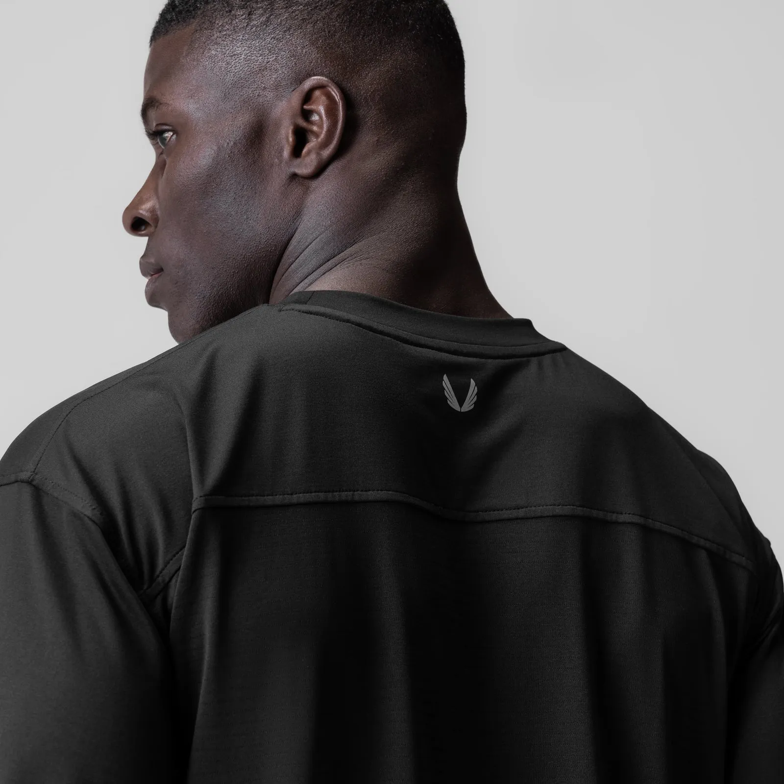 0841. 3D-Lite? 2.0 Lycra? 3/4-Sleeve Oversized Tee - Black "OTWR" Street Comfort Weekend Comfort Style