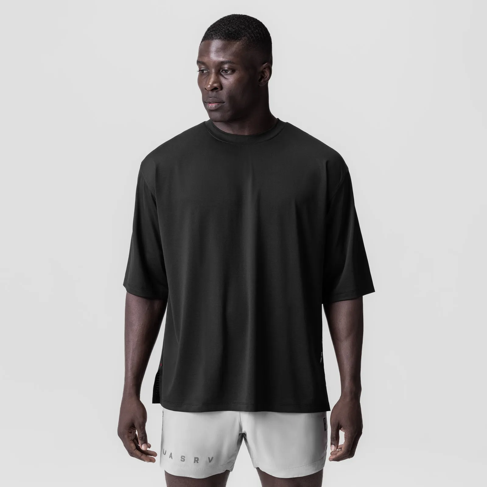 0841. 3D-Lite? 2.0 Lycra? 3/4-Sleeve Oversized Tee - Black "OTWR" Trendy Comfort OdorResistantTechnology