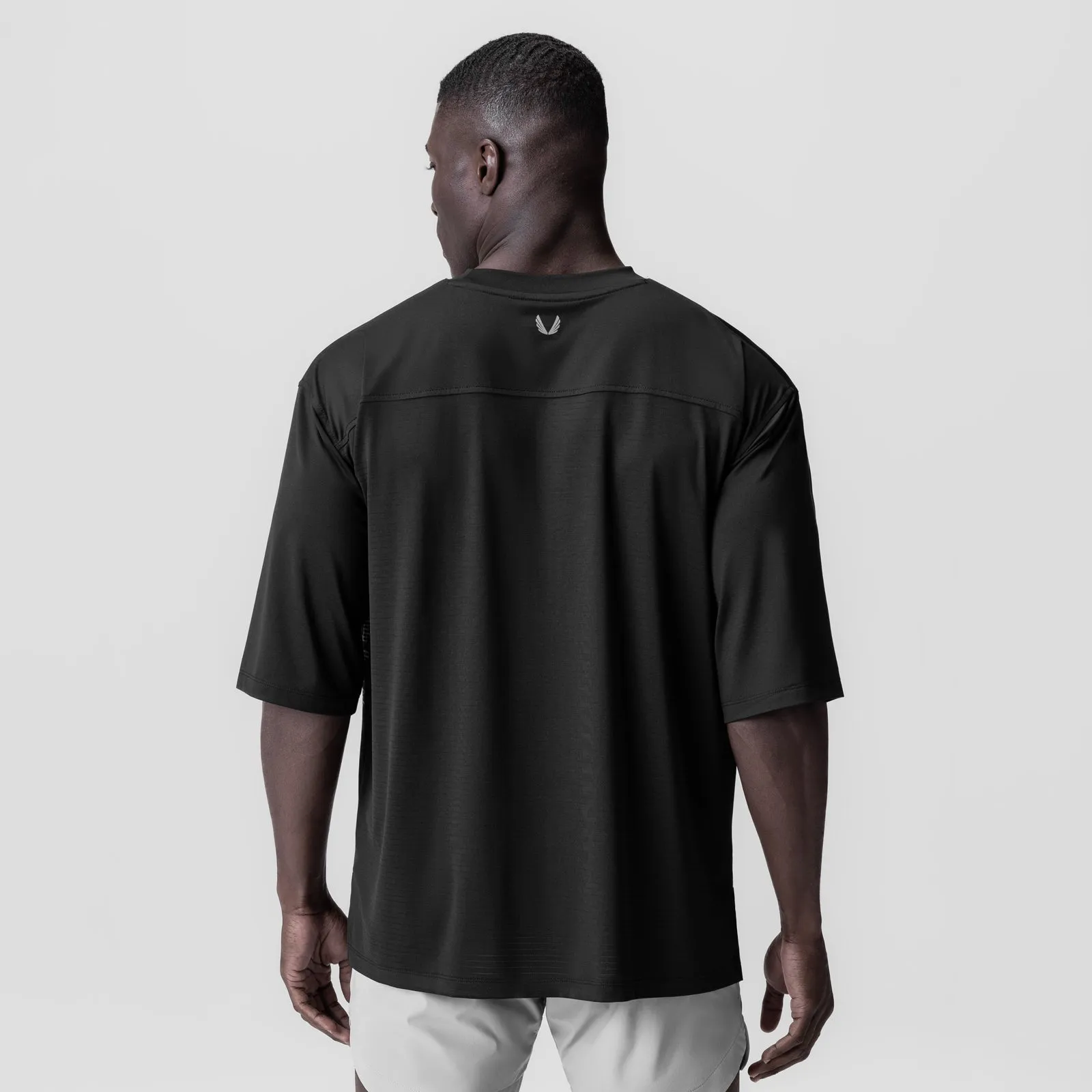 warm weather 0841. 3D-Lite? 2.0 Lycra? 3/4-Sleeve Oversized Tee - Black "OTWR"