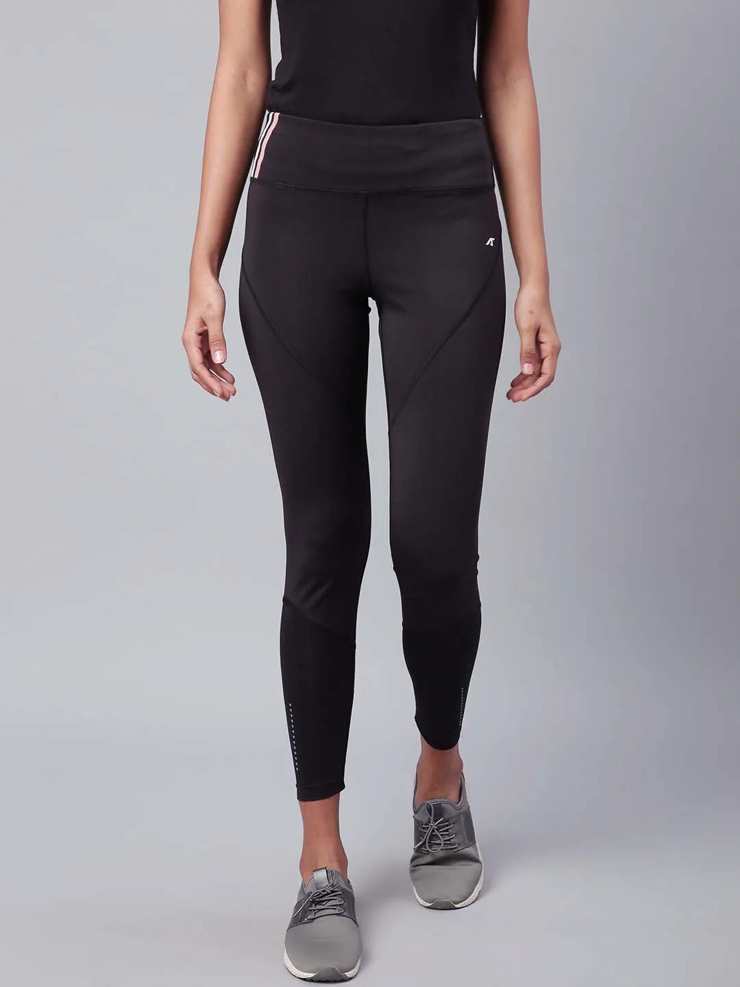 Alcis Women Black Drytech  Solid Cropped Training Tights Outdoor Running Anti Odor