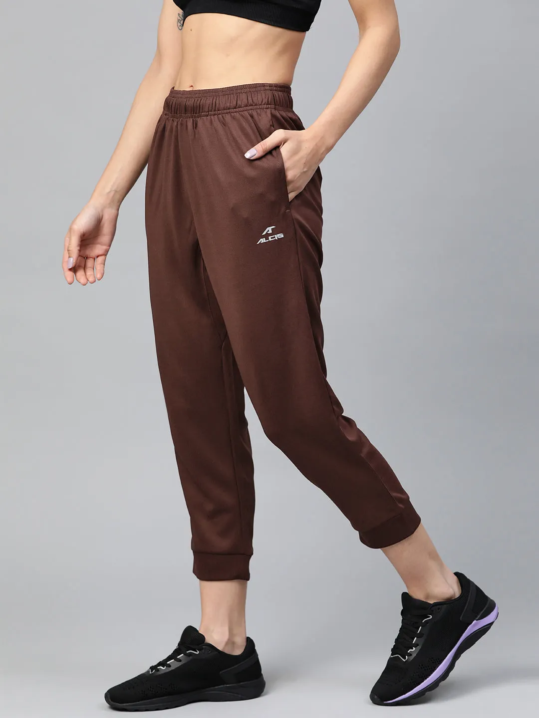 Seamless construction Comfortable Waistband Alcis Women Brown Straight Fit Solid Outdoor Joggers