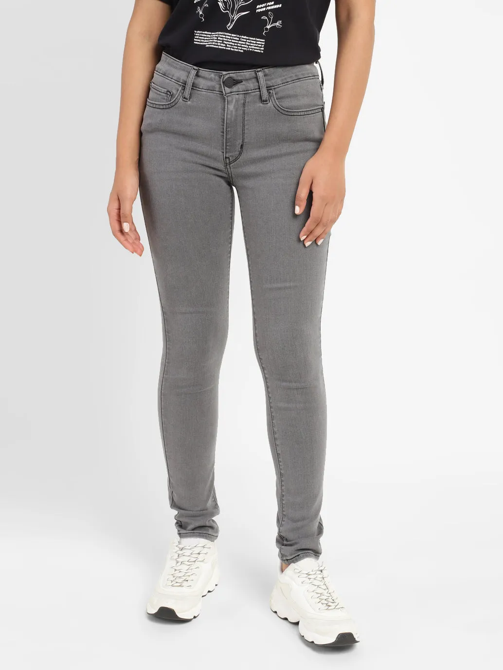 Women's 711 Grey Skinny Fit Mid Rise Jeans Versatile Winter Warmth