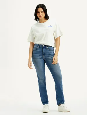 Women's 724 Med Indigo Straight Fit High Rise Jeans Comfy Streetwear Fan Music Event Cool Classic