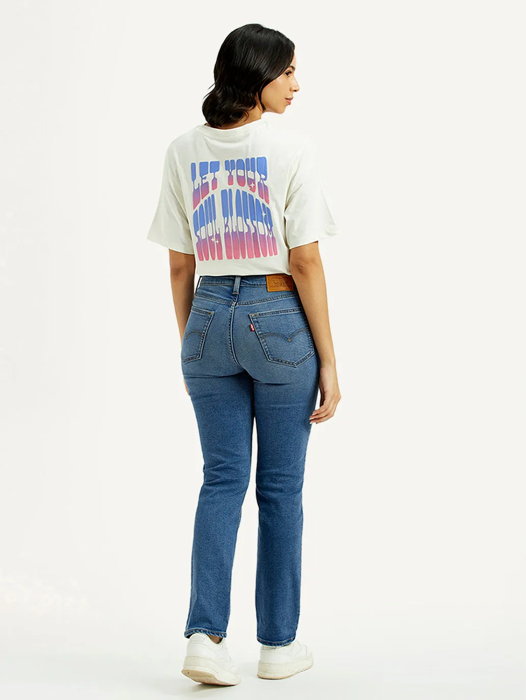 Women's 724 Med Indigo Straight Fit High Rise Jeans Non Restrictive Thigh Style Element