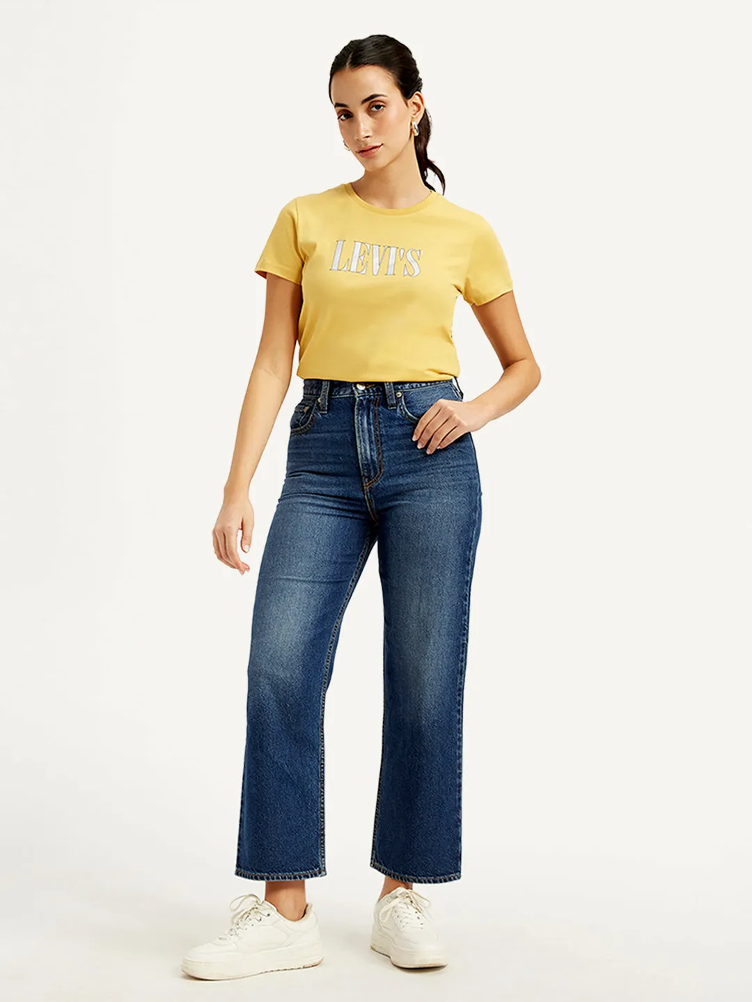 Minimal Shrinkage Fabric Women's Blue Ribcage Straight Fit High Rise Jeans
