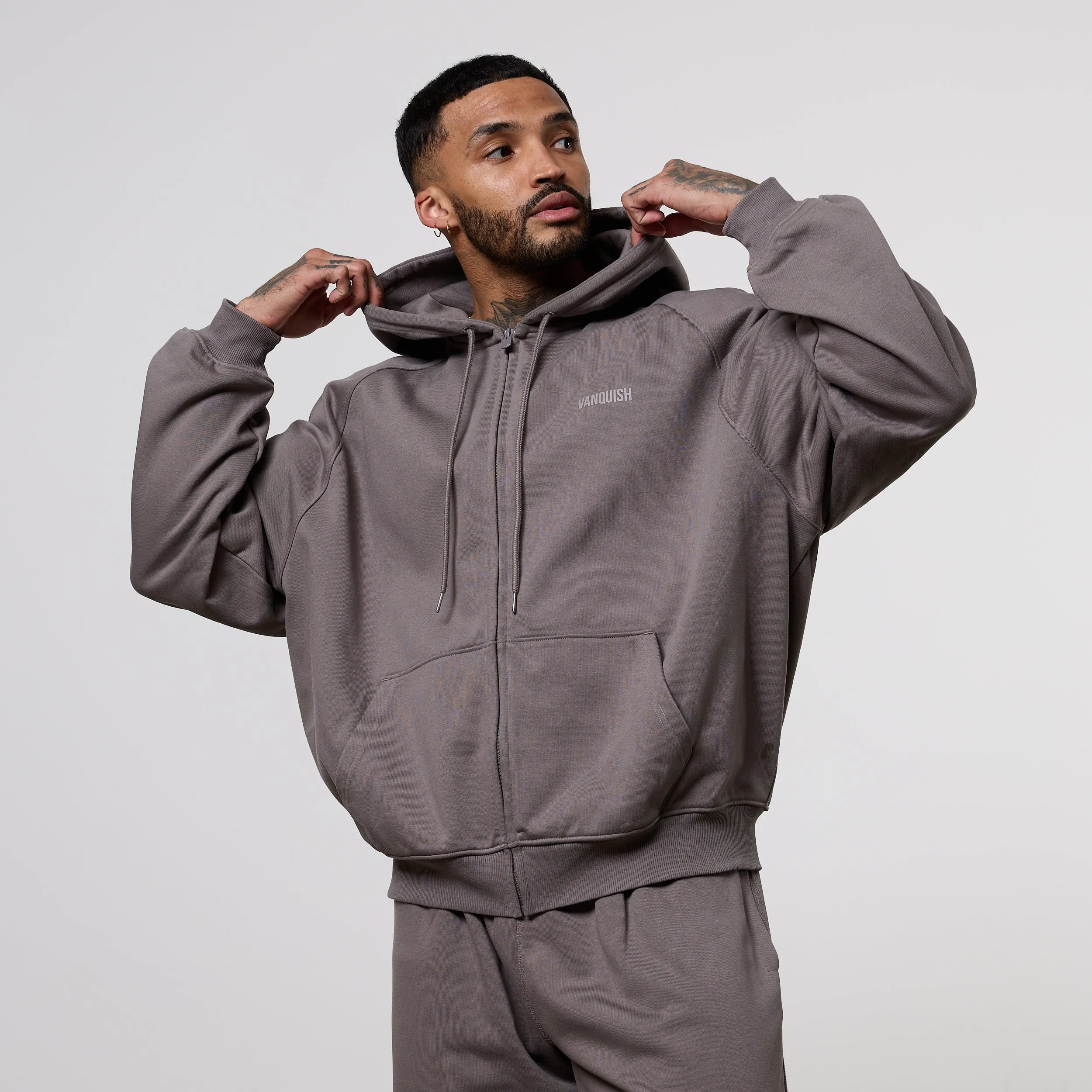 Vanquish Essential Mushroom Oversized Boxy Hoodie Whale like Georgette details