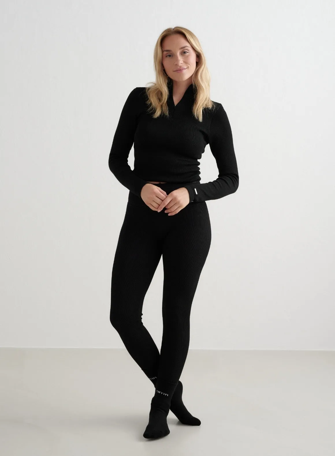 Black Ribbed Wool Leggings luxe feel Chill Day