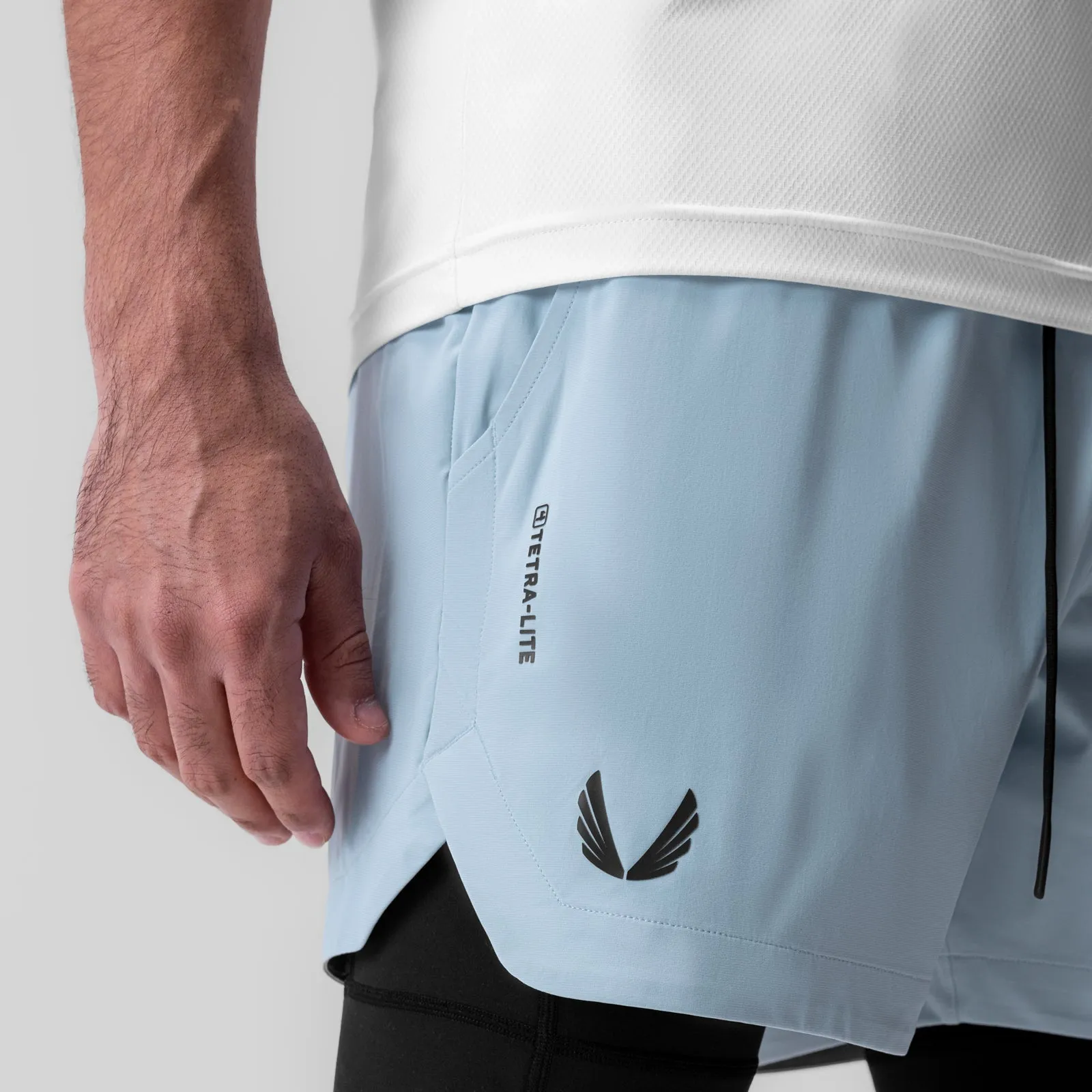 0865. Tetra-Lite? 5" Liner Short - Light Sky "Wings"/Black dress shorts Non Restrictive Movement