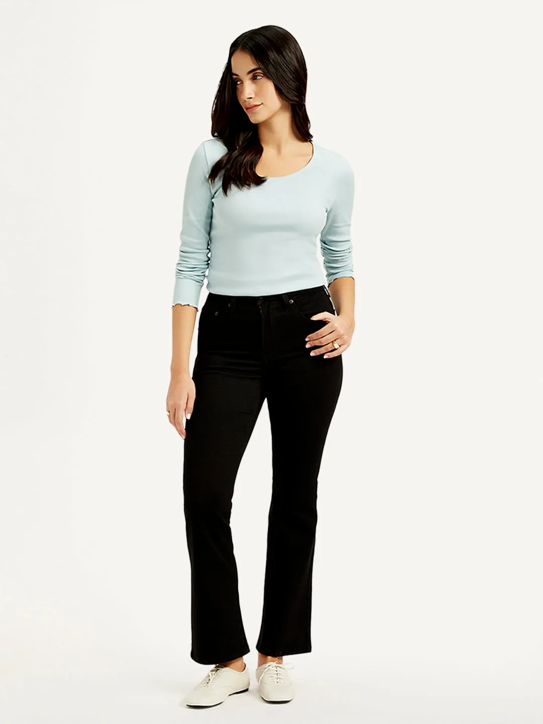 Low Maintenance Women's 725 Black Flared Fit High Rise Jeans