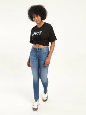 Night Out Neutral Textured Women's 711 Blue Skinny Fit Mid Rise Jeans