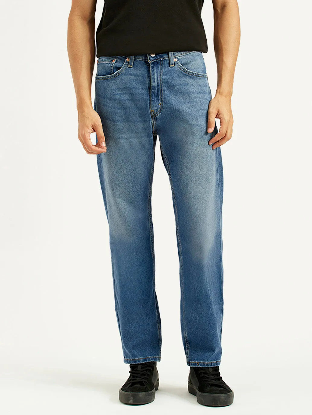 Men's 505 Blue Straight Fit Mid Rise Jeans Minimal Aesthetic