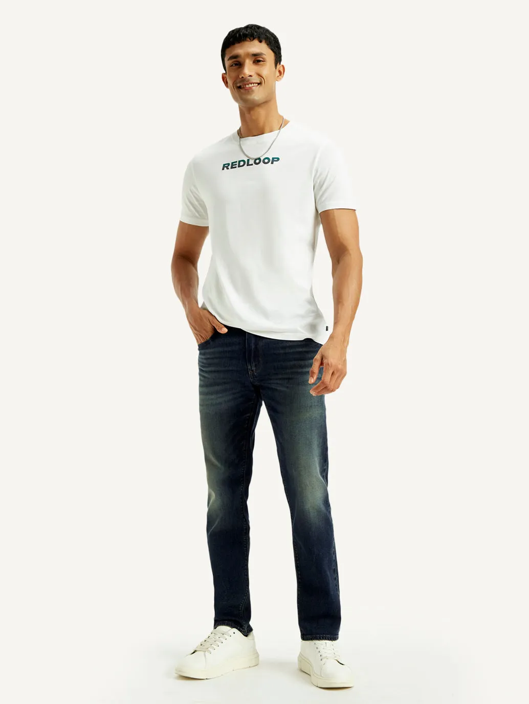Men's Redloop 511 Dark Indigo Slim Fit Mid Rise Selvedge Jeans Sandblasted Finish
