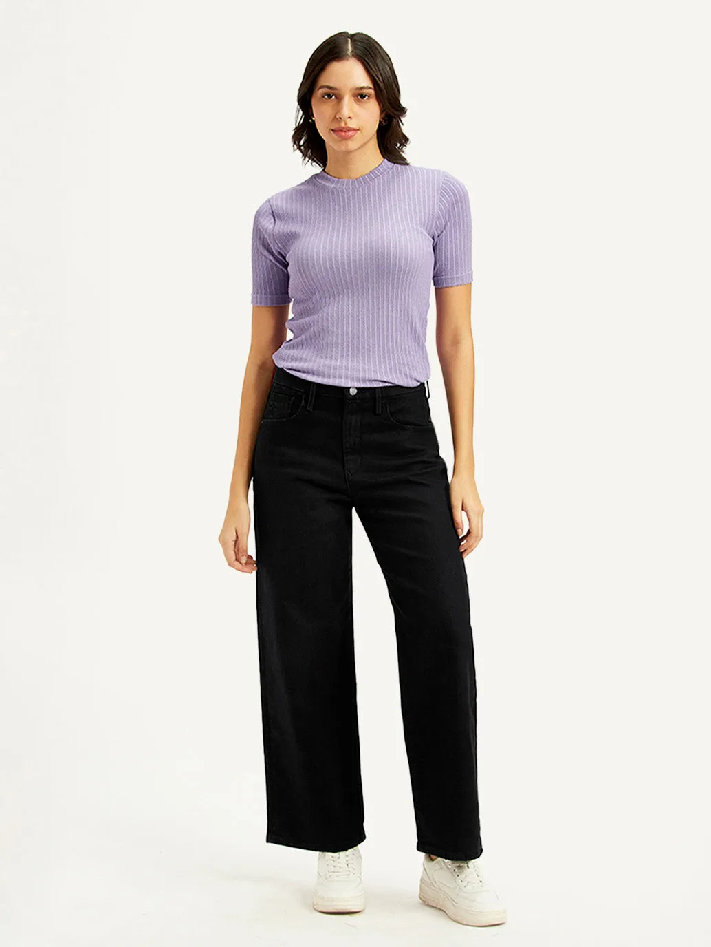 Women's Black Wide Leg Fit High Rise Jeans Balanced Fit Chill Fit