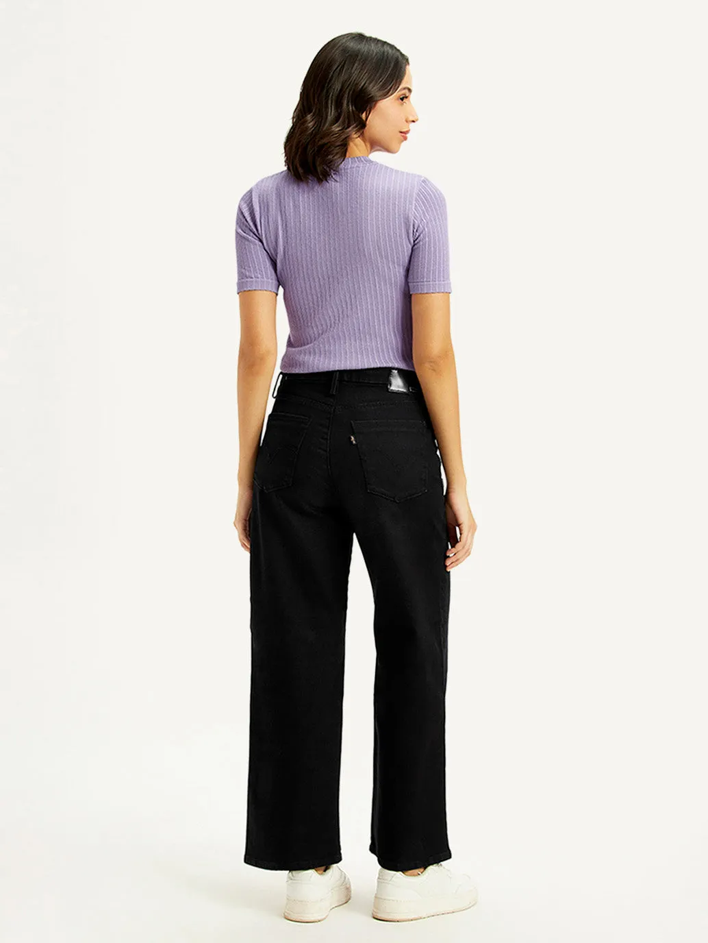 Women's Black Wide Leg Fit High Rise Jeans Minimalist Traveler Gear Bold Look Basic Fashion