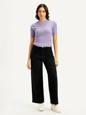 Women's Black Wide Leg Fit High Rise Jeans Balanced Fit Chill Fit