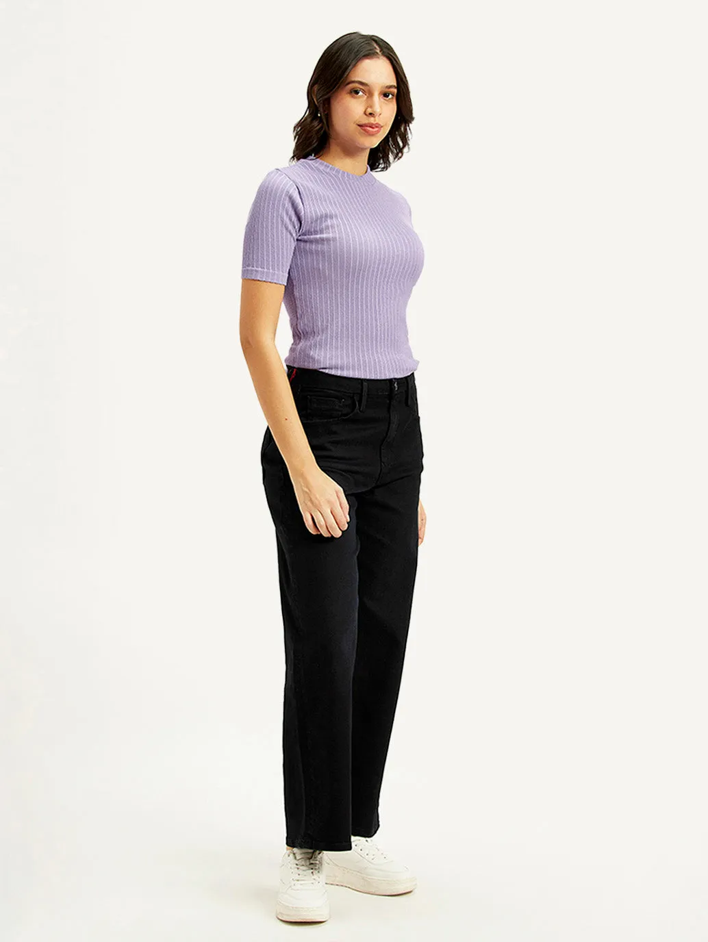 Women's Black Wide Leg Fit High Rise Jeans Casual Staple