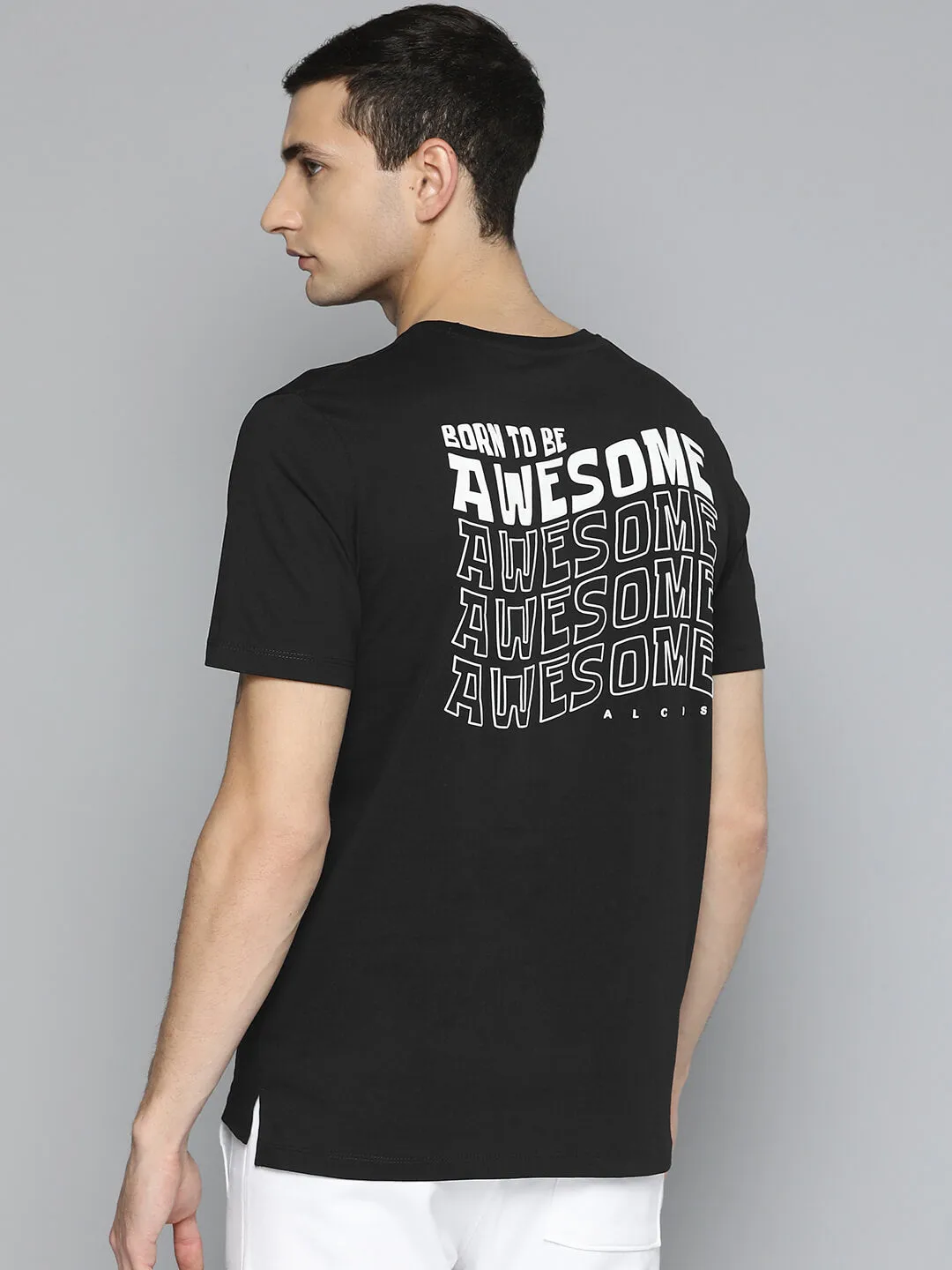 Snow Ready Adjustable Waistband Alcis Men Black Typography Printed Slim Fit T-shirt