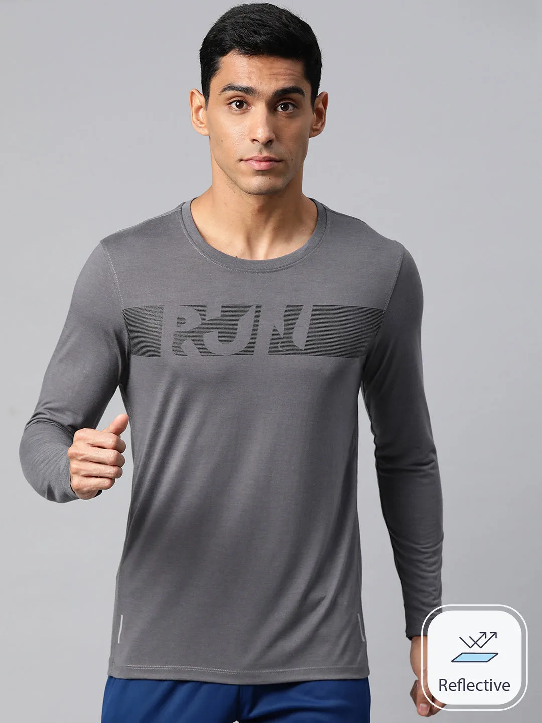 Motion Core Alcis Men Typography Printed Full Sleeves Running T-shirt