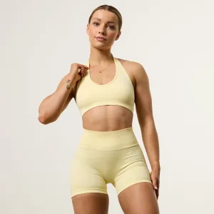 Vanquish Elevate Seamless Butter Yellow Halter Neck Bra Hook-and-eye closure seams