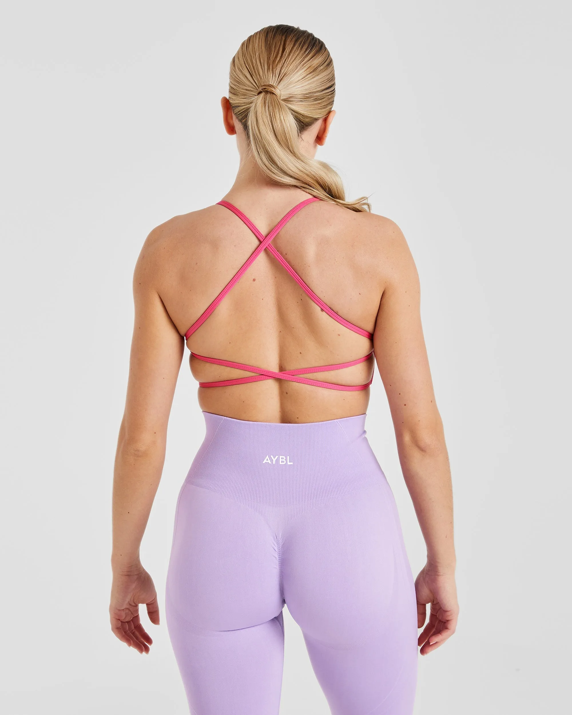 Essential Crossback Sports Bra - Hot Pink Supportive Fabric Stretchable Fabric