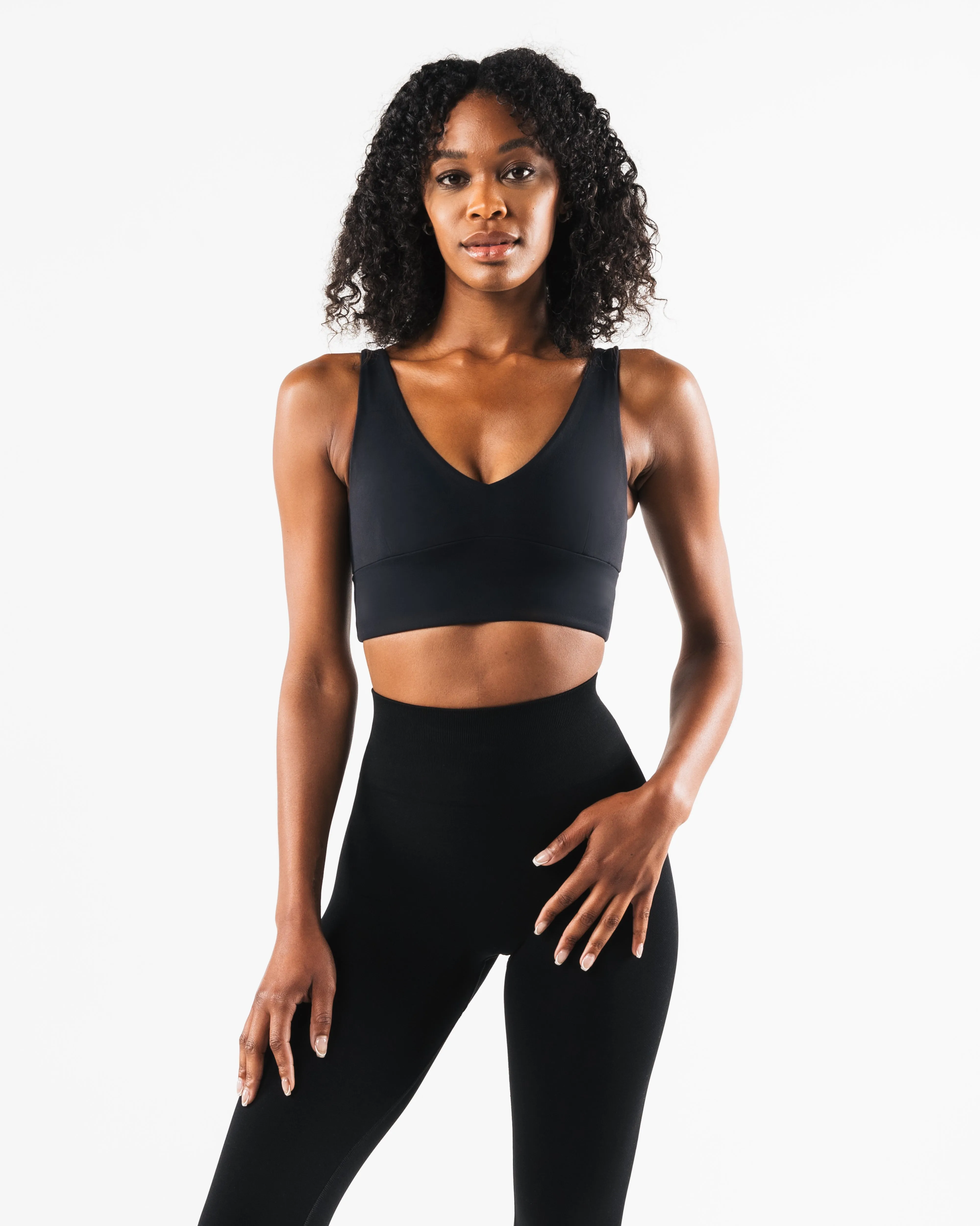 Celeste Bra A/B Cup - Black Flexible Shoulder Straps Mock neck seams