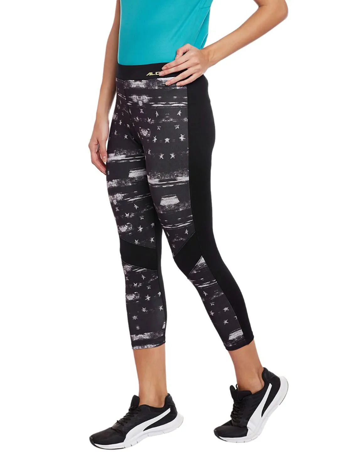 Alcis Black Printed Training Tech Fit Tights AKTRWPN1350336 Wide Waistband Support