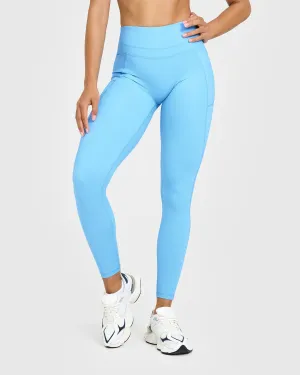 Four Way Stretch Fade Resistant Ultra Soft Unified High Waisted Pocket Leggings | Arctic Blue