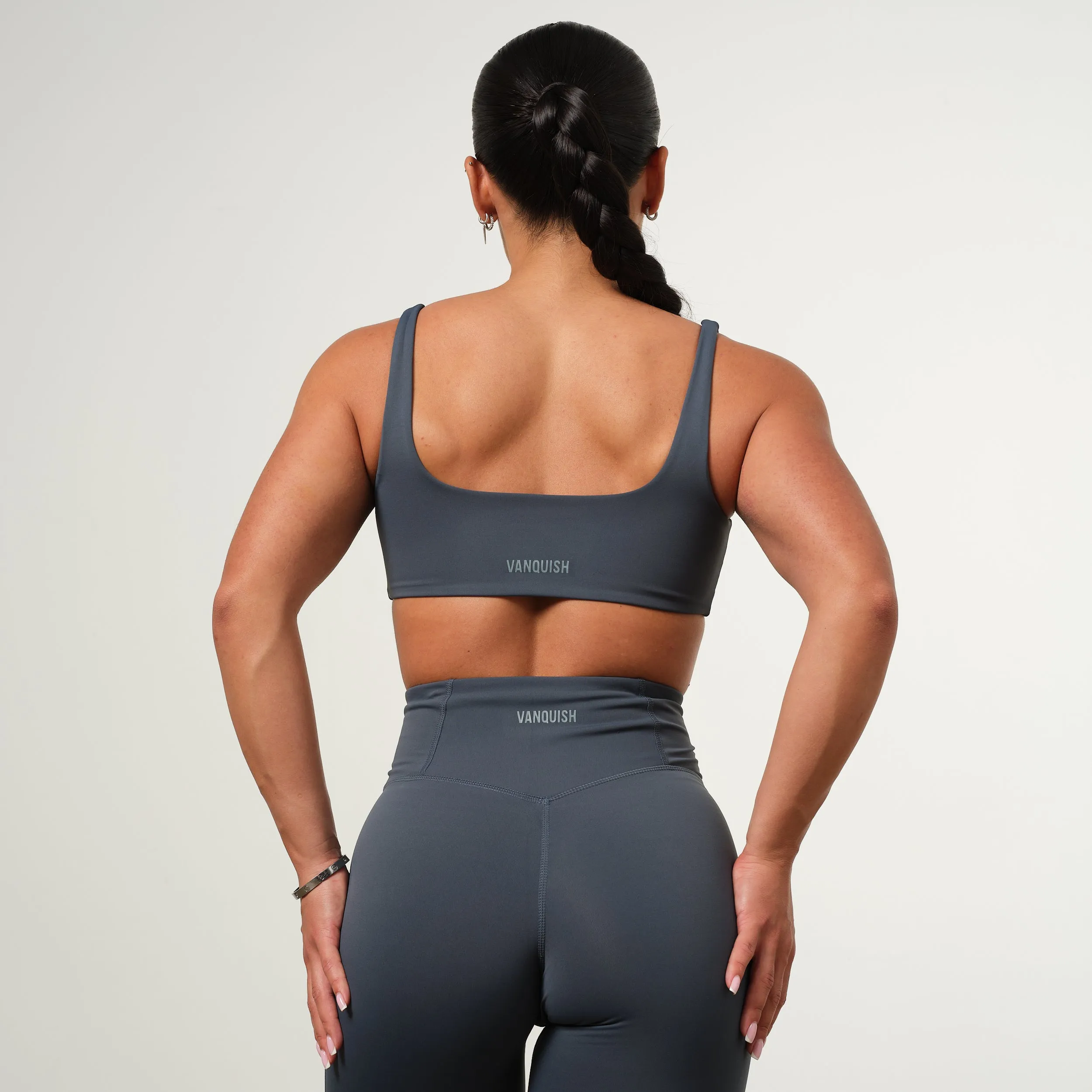 Breathable fabric VANQUISH ENHANCE STEEL BLUE TWIST FRONT BRA