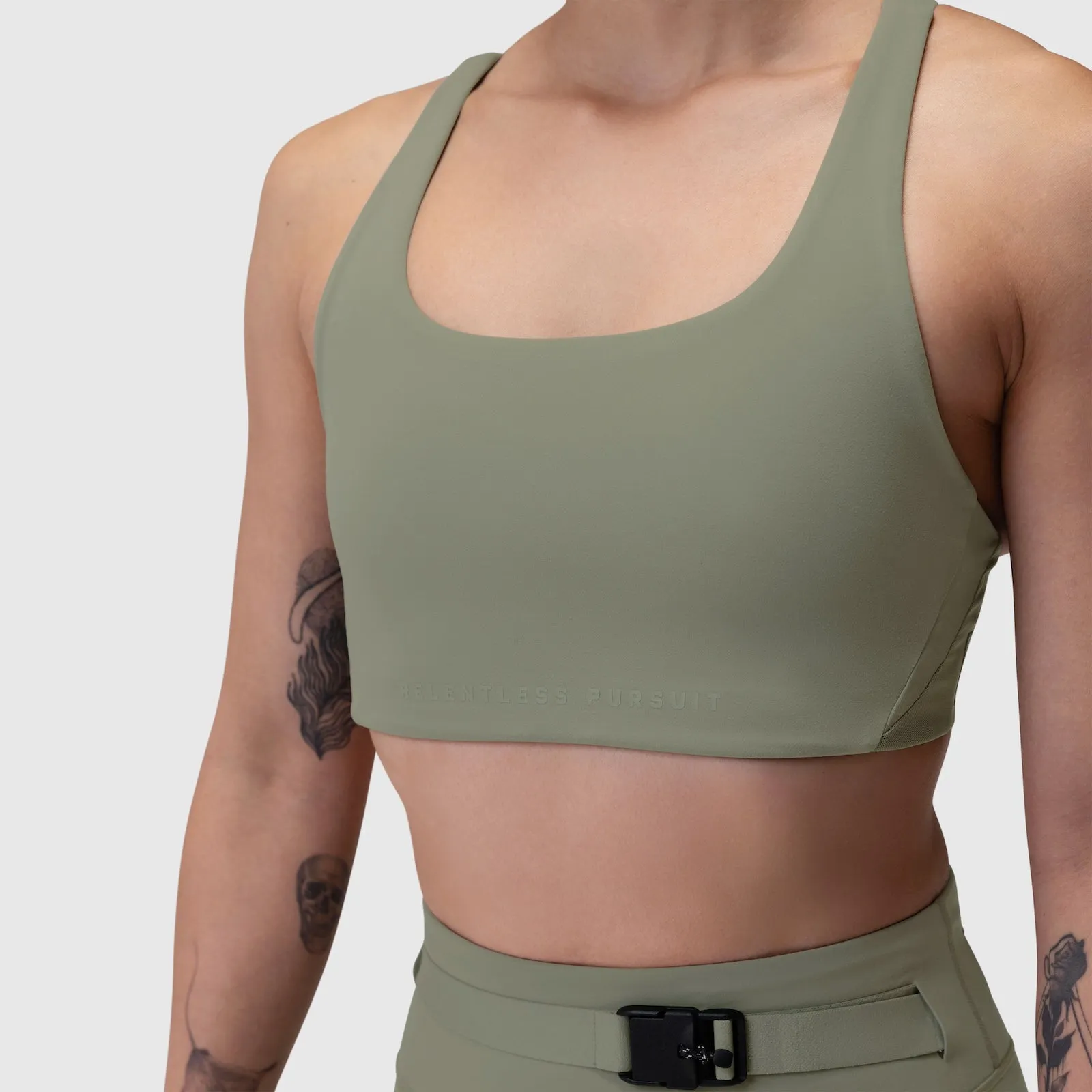 Non-Binding Band Soft Cup W039. Lycra? Hybrid Sports Bra - Sage
