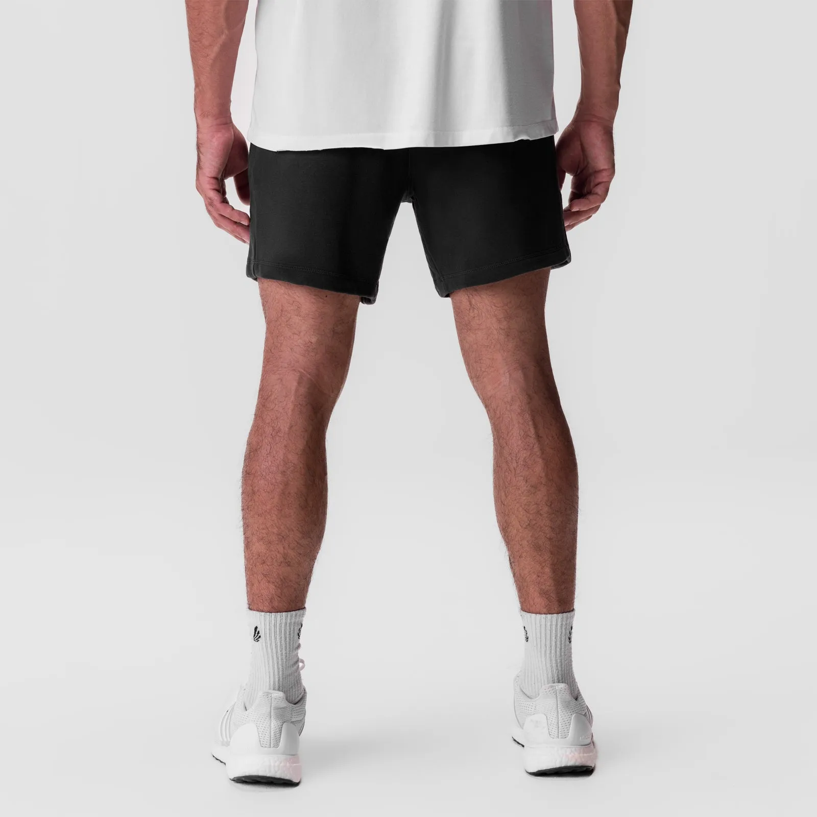 0867. Tech-Terry? Sidelock Sweat Short - Black "Stacked Wings" Thermal Regulating Fabric