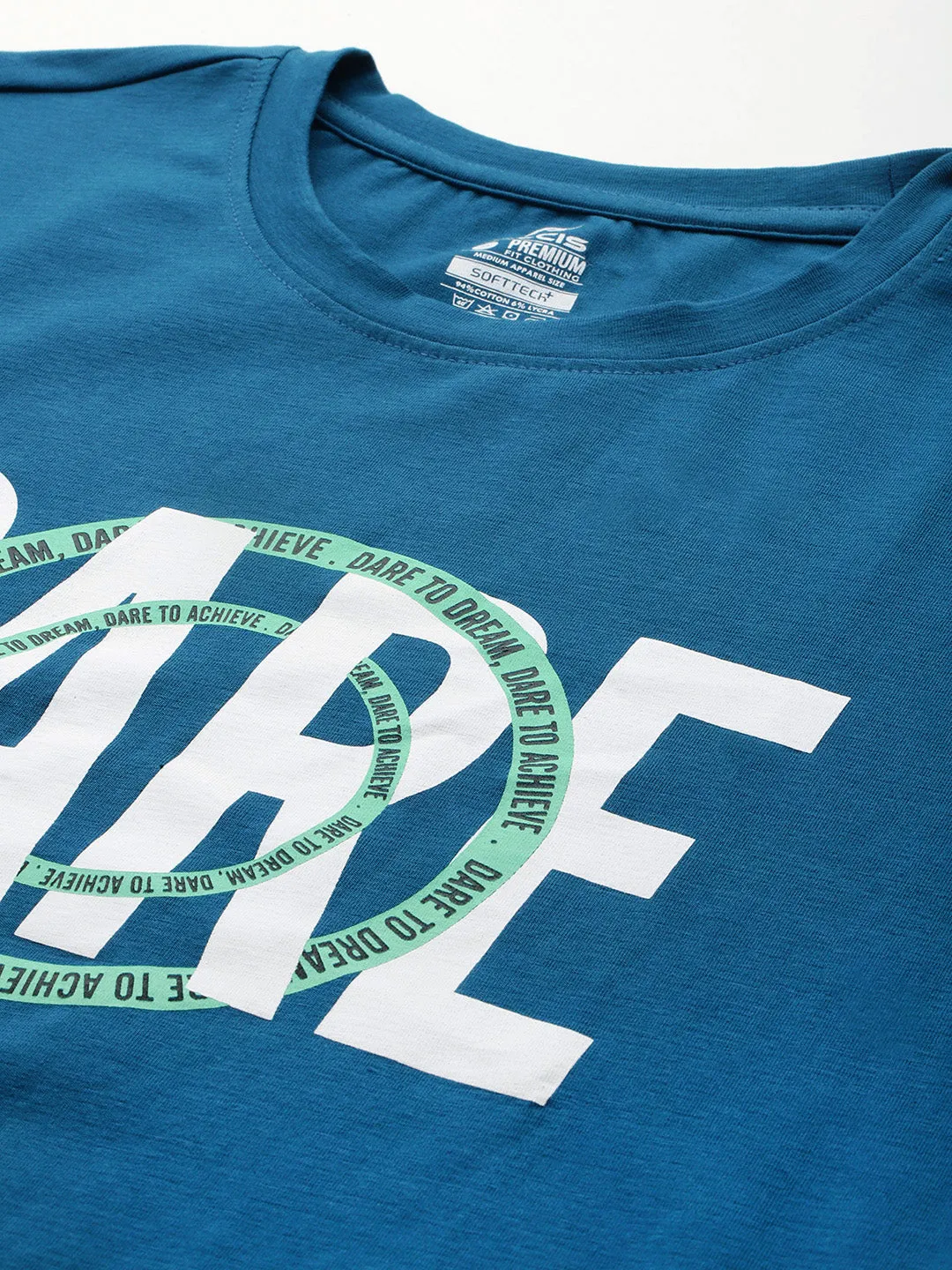 Alcis Men Blue White Typography Printed T-shirt Sustainable Base