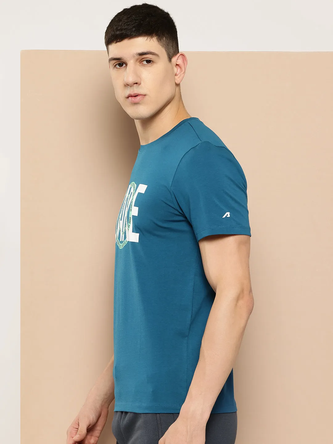 Snug fit Sport Ease Alcis Men Blue White Typography Printed T-shirt