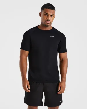 Quick Dry Material Boat Neck Ascend Seamless T Shirt - Black
