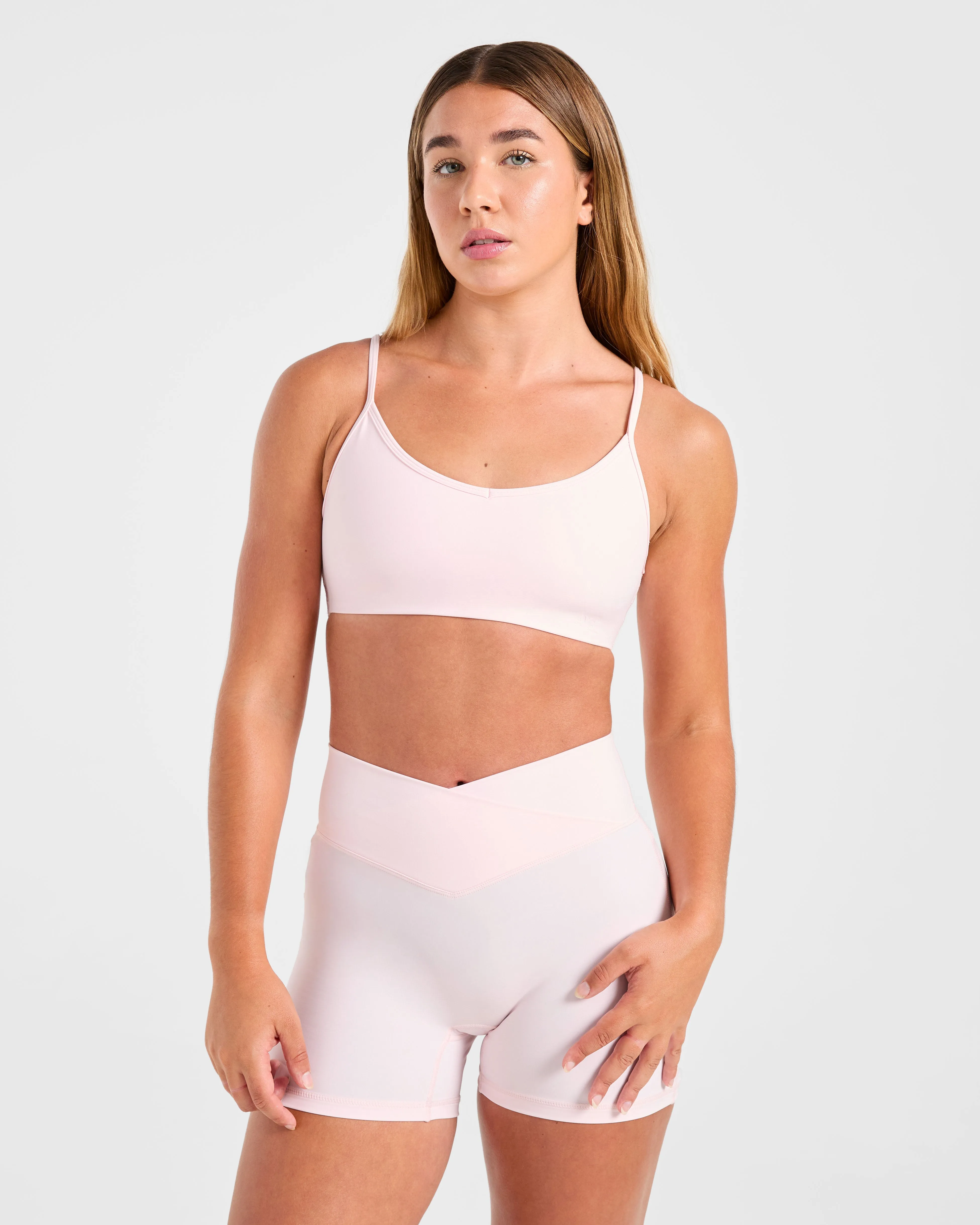 Plus size seams Soft Lace Sculpt Wrap Sports Bra - Iced Pink