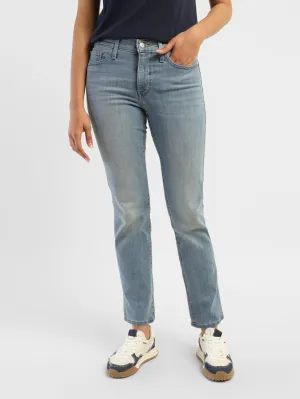 Women's 312 Blue Straight Fit Mid Rise Jeans All Day Wear Textured Yarn Blends